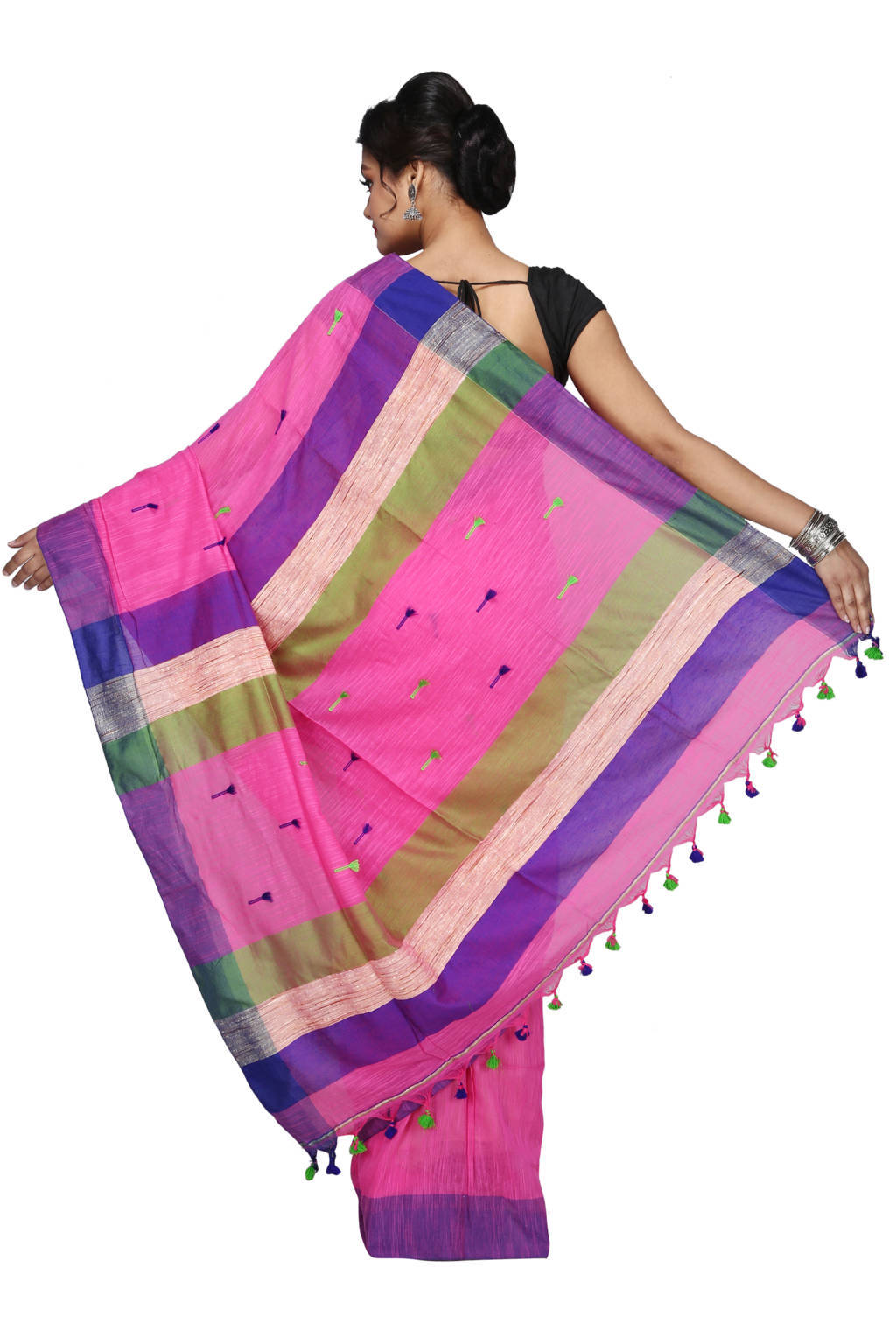 Pink Pure Cotton Clacial Desigined Hand Loom Saree (2847)